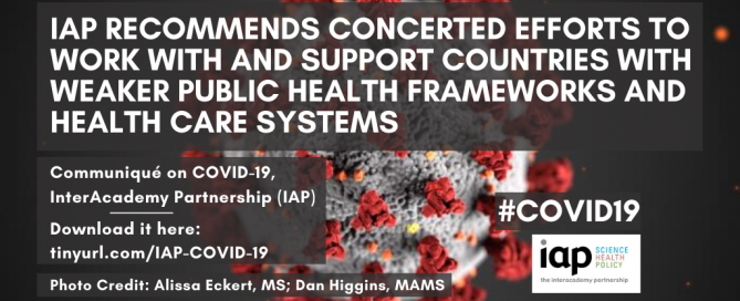IAP blanket: "IAP recommends concerted efforts to work with and support countries with weaker public health frameworks and health care systems"